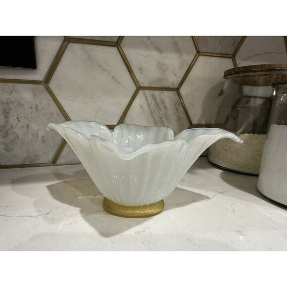 Murano White Crystal Bowl  Handmade  in Italy - Picture 2 of 13